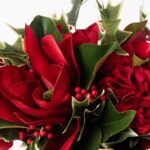 Close-up of vase silhouette detail on this Real Touch Red Magnolia Glass Vase