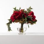 Alternate angle of the Real Touch Red Magnolia Glass Vase showing bloom arrangement in the