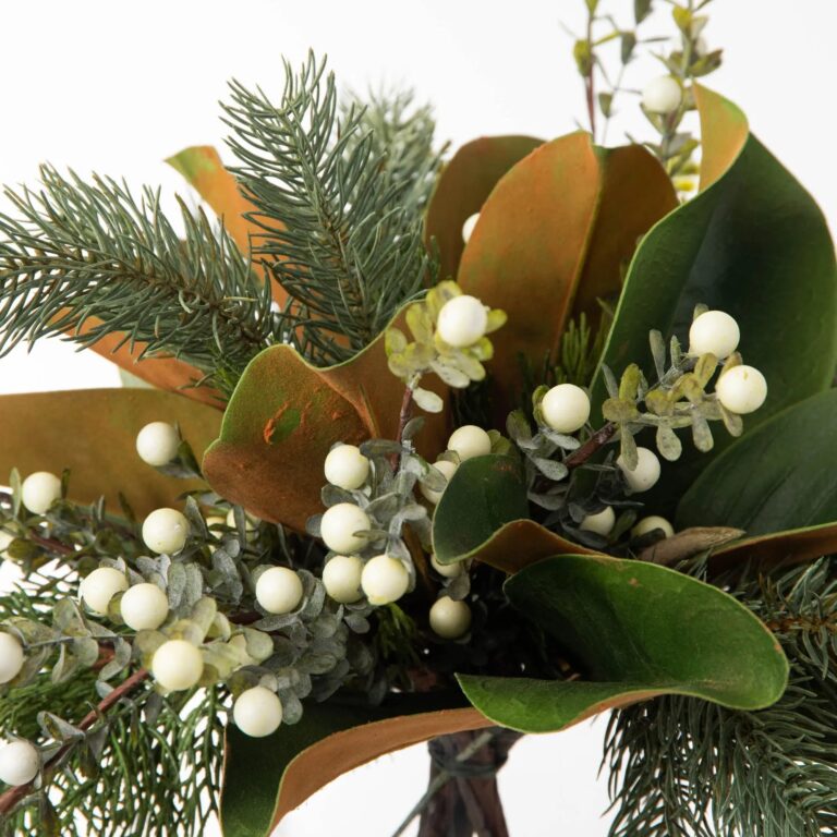 Close-up of vase silhouette detail on this Real Touch Pine, Juniper, Water Illusion Arrangement