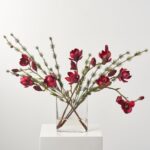Real Touch Burgundy Red Magnolia Branch and Wispy Pine Christmas Floral Arrangement Centerpiece