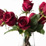 Close-up of vase silhouette detail on this Real Touch Dark Red Burgundy Season Floral Arrangement
