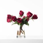 Real Touch Dark Red Burgundy Rose Buds In Teardrop Season Floral Arrangement