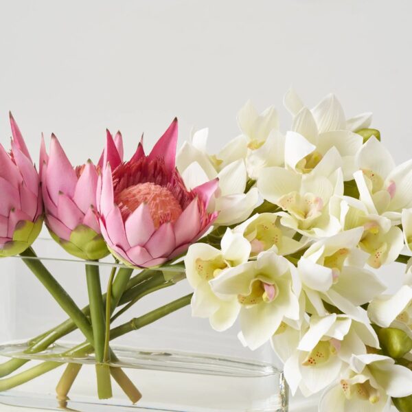 Close-up of vase silhouette detail on this Tranquil Elegance - White Real Water Illusion Arrangement