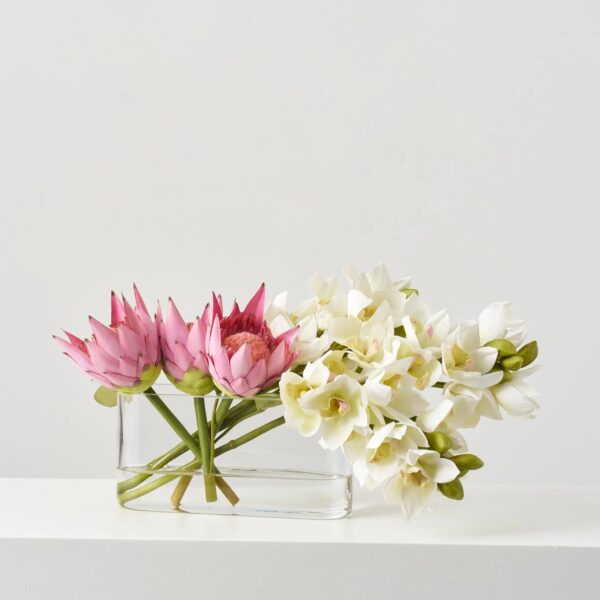 Tranquil Elegance - White Real Touch Cymbidium Orchid Water Illusion Arrangement
