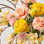 Alternate angle of the Spring Reverie - Yellow Peony, Pink Cherry Blossom, showing bloom arrangement