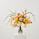 Close-up of vase silhouette detail on this Spring Reverie - Yellow Peony, Pink Cherry Blossom