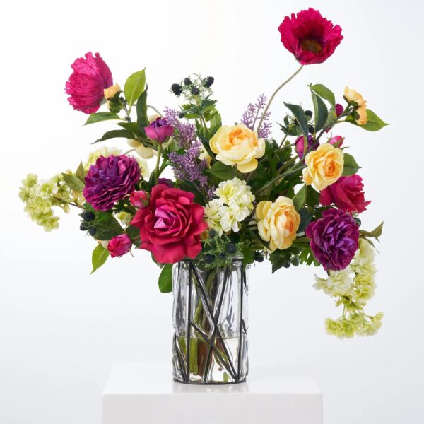 Floral Market Fresh - Real Touch Rose and Ranunculus glass vase