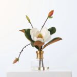 Real Touch Magnolia Bloom and Bud In Small Gold Water Illusion Arrangement
