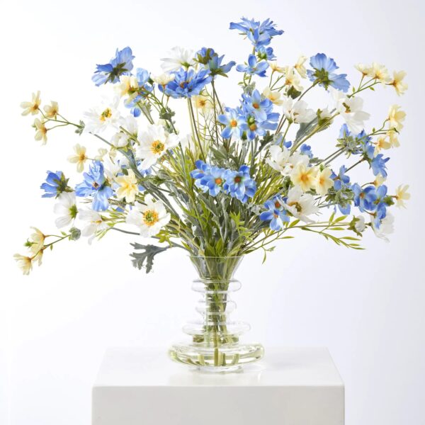 Wildflower Mixed Cosmos Bouquet In Tiered Modern Glass Vase Everyday Spring Water Illusion Arrangement