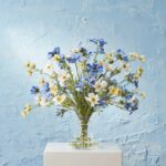 Alternate angle of the Wildflower Mixed Cosmos Bouquet Water Illusion Arrangement showing bloom arrangement in