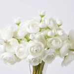 The Mini Ranunculus Blooms In Modern Water Illusion Arrangement shown in full, highlighting vase silhouette