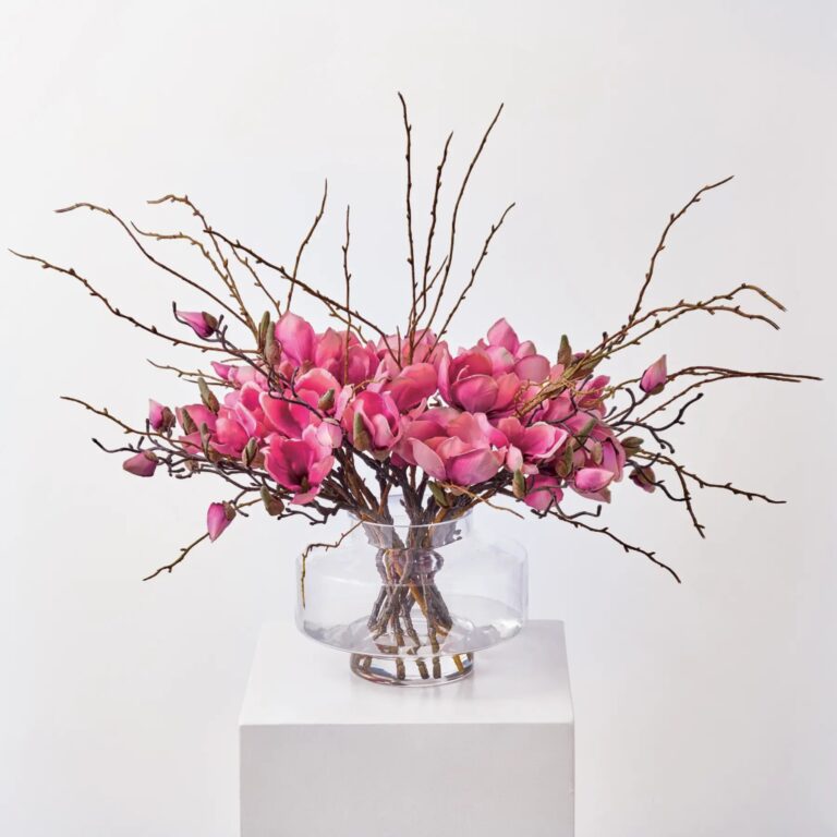 Fuchsia Magnolia Blooms and Branches Water Illusion Arrangement - Fuchsia