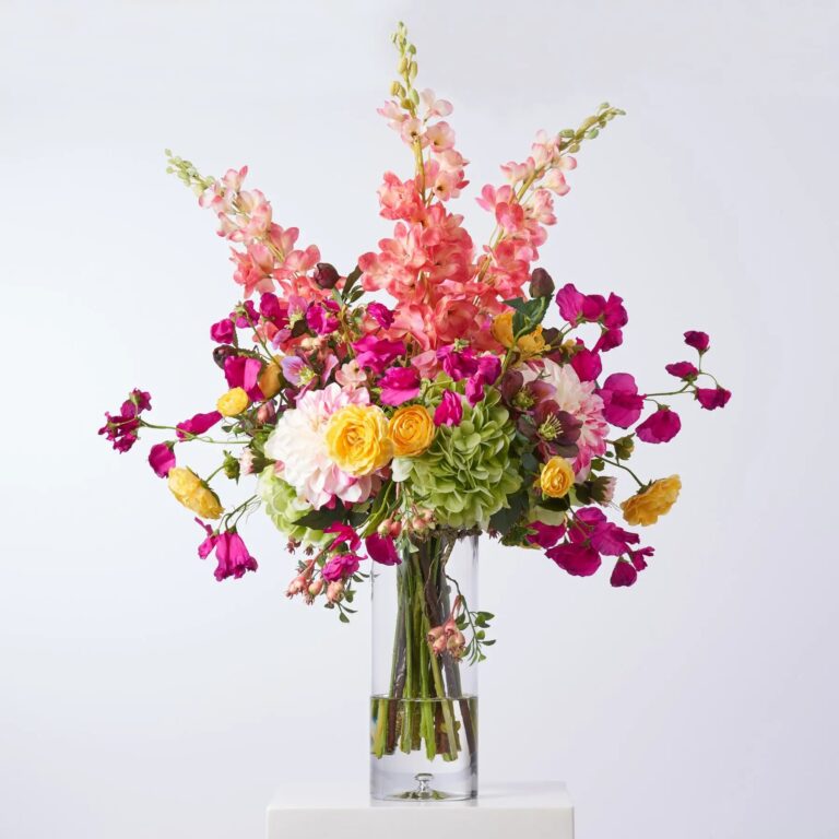 Beauty In Bloom - Real Touch Green Hydrangea, Coral Centerpiece Summer Arrangement - Multicolor