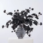 Black Magic Orchid Arrangement in Smoke Glass Chandelier Vase - Midnight Black