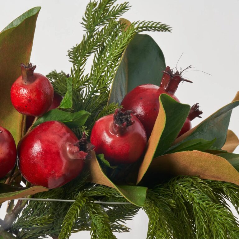 Close-up of vase silhouette detail on this Lifelike Red Pomegranate, Real Touch Oval Vase Christmas