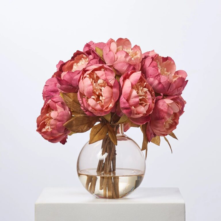 Mauve Pink Lux Peonies In Amber Tone Ball Vase Spring Water Illusion Arrangement