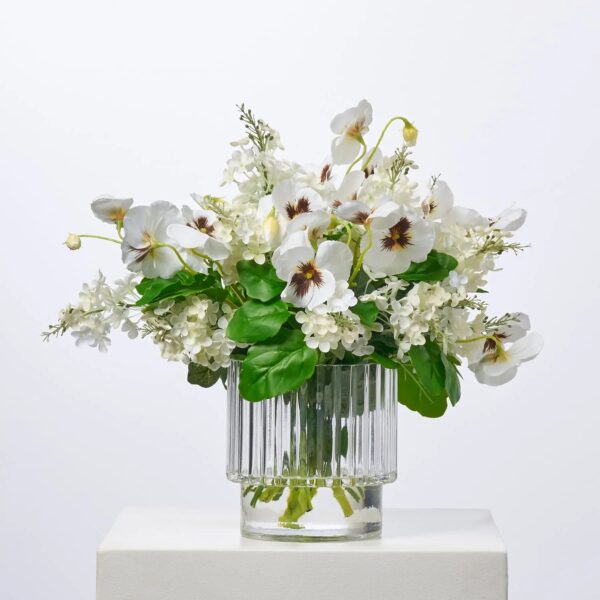Angelic Blooms - White Lilac and Pansy Florals Water Illusion Arrangement - White