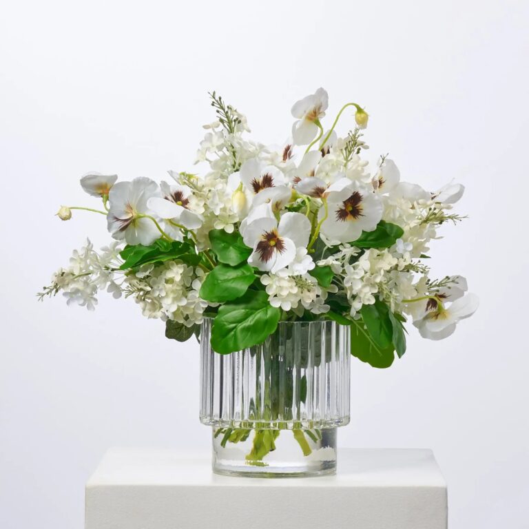 Angelic Blooms - White Lilac and Pansy Florals Water Illusion Arrangement - White