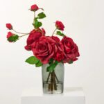 Alternate angle of the Real Touch Red Diana Roses Smoke Glass Vase showing bloom arrangement