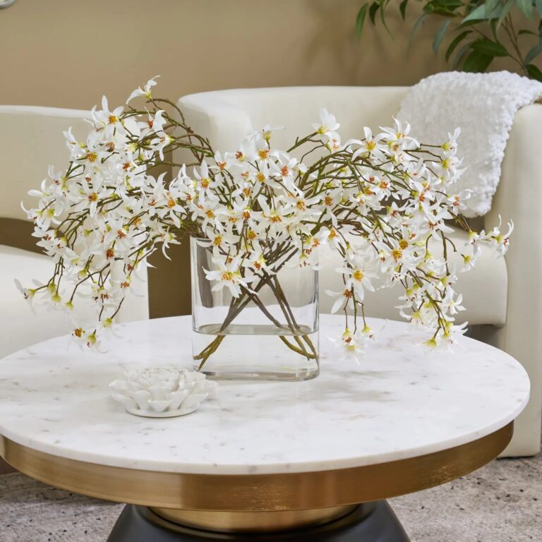 Close-up of vase silhouette detail on this White Forsythia Bloom Branches Water Illusion Arrangement