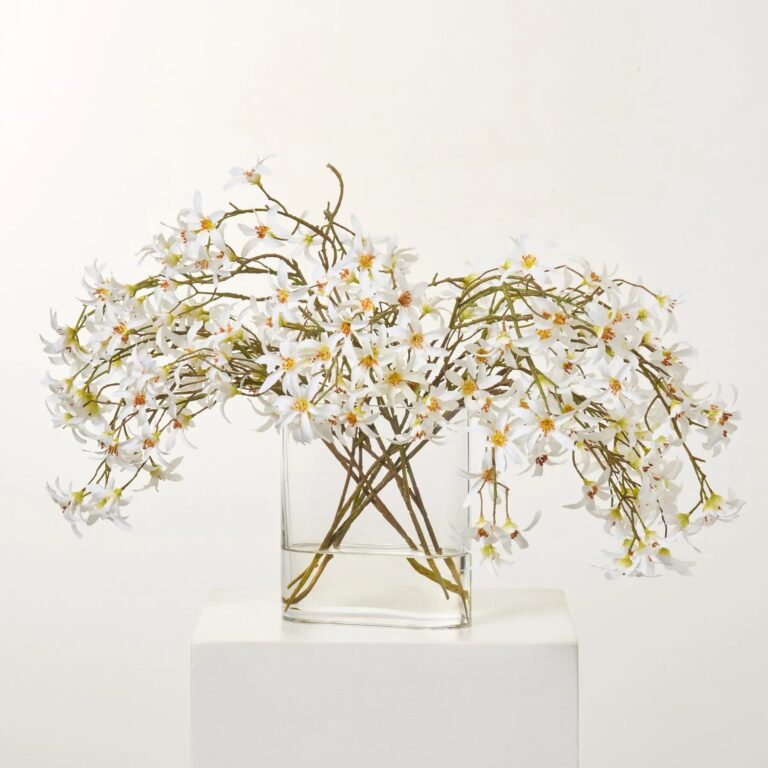 White Forsythia Bloom Branches in Oval Pocket Vase Everyday Spring Water Illusion Arrangement