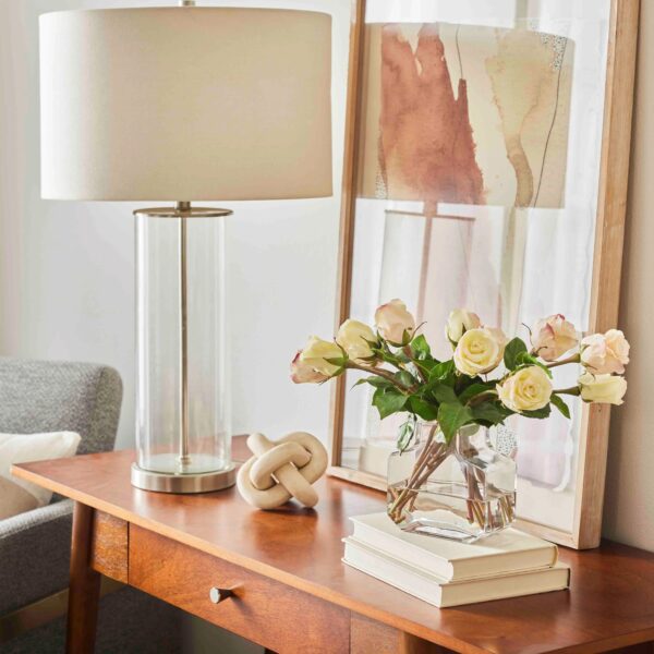 Close-up of vase silhouette detail on this La Petite Rose - Blush Water Illusion Arrangement