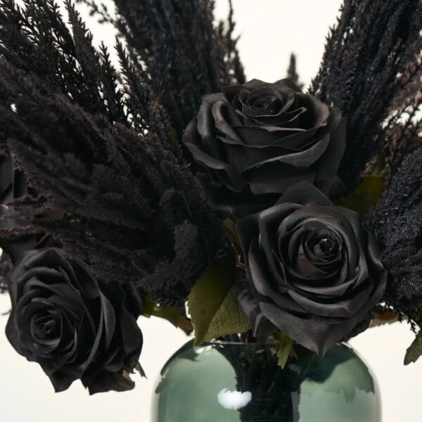 Close-up of vase silhouette detail on this Noir Elegance - Midnight Pampas Water Illusion Arrangement