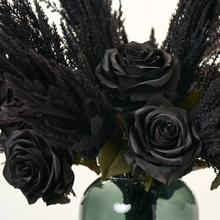 Close-up of vase silhouette detail on this Noir Elegance - Midnight Pampas Water Illusion Arrangement