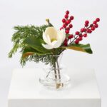 Real Touch White Magnolia Bloom, Cedar Greenery and Red Currant Berry in Vintage Layered Vase