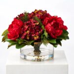 Holiday Affair - Christmas Red Peony, Burgundy Hydrangea Illusion Centerpiece Arrangement