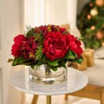 Alternate angle of the Holiday Affair - Christmas Red Illusion Centerpiece Arrangement showing bloom arrangement