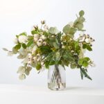 Winter Wishes - Real Touch White Vine Rose, Iced Rigid Glass Vase