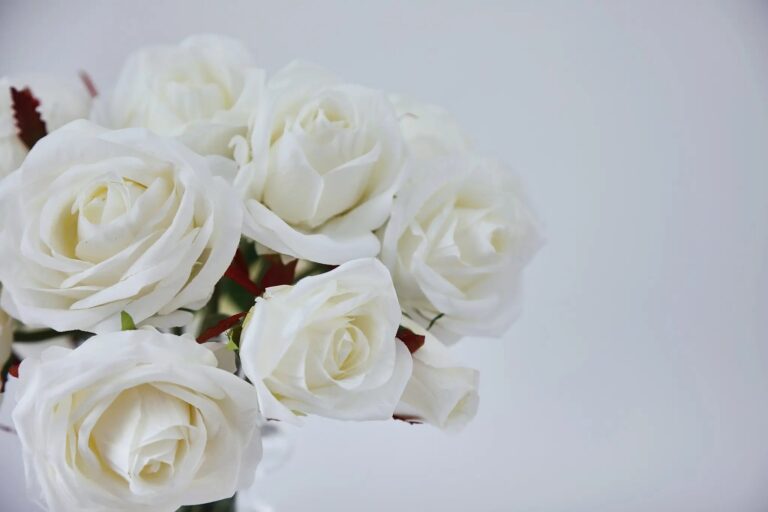 Close-up of vase silhouette detail on this White Silk Rose Bouquet Water Illusion Arrangement
