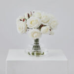 White Silk Rose Bouquet in Layered Vase Everyday Water Illusion Arrangement