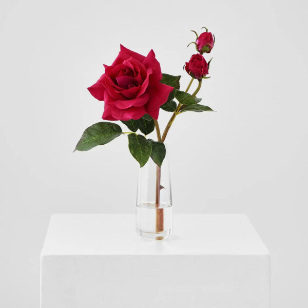 Real Touch Fuchsia Juliette Full Bloom Rose in Small Flute Vase Everyday Water Illusion Arrangement