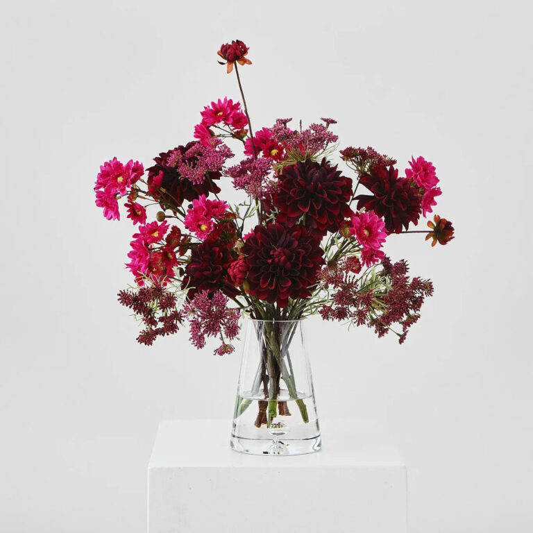 Wild at Heart - Burgundy Dahlia, Fuchsia Wildflowers Water Illusion Arrangement