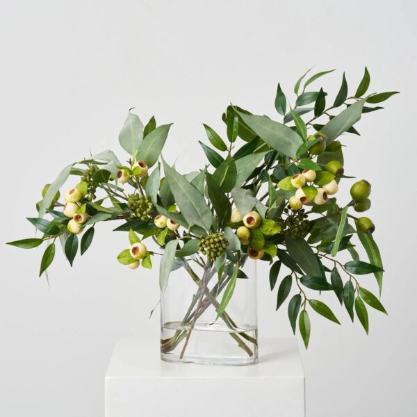 Lifelike Eucalyptus Seed Pods with Smilax and Gooseberry Everyday Greenery Centerpiece Water Illusion Arrangement