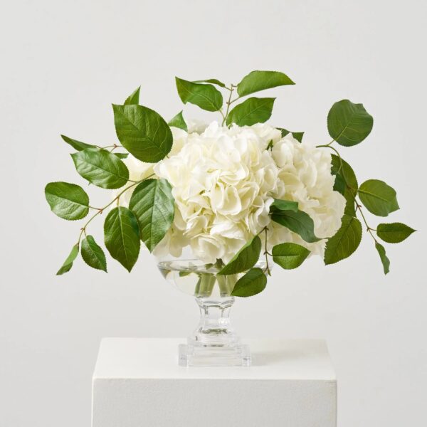 Full Bloom Lifelike White Hydrangea and Salal Leaf Greenery Water Illusion Arrangement - White