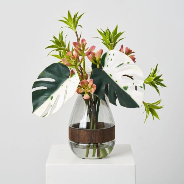 Tropical Muse - Green Albino Monstera Leaf, Dracaena Illusion Centerpiece Arrangement