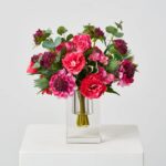 Little Luxuries - Real Touch Fuchsia Pink Lisanthus, Scabiosa, Crystal Block Vase