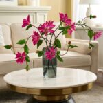 Alternate angle of the Real Touch Fuchsia Pink Clematis Water Illusion Arrangement showing bloom arrangement