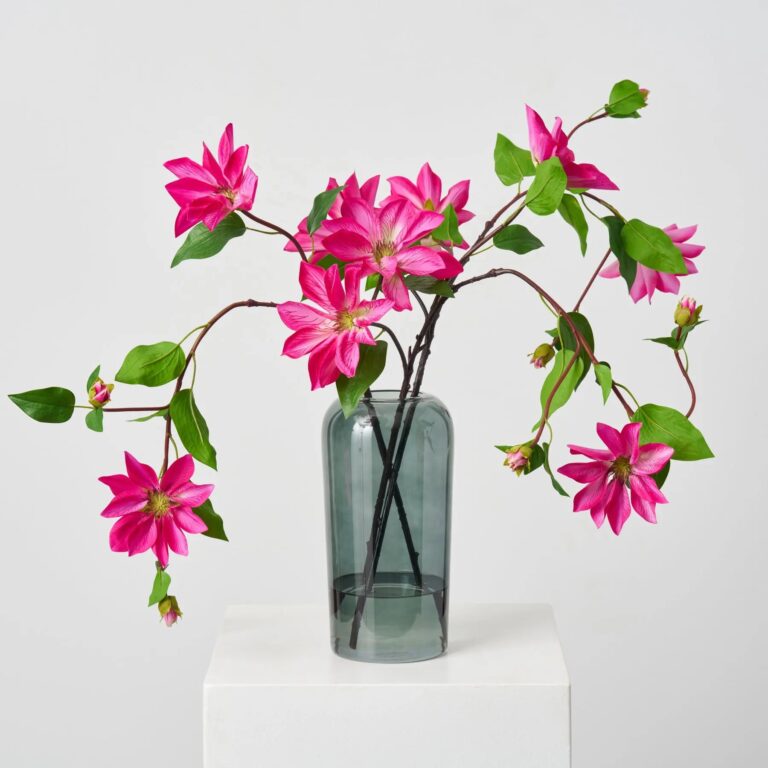 Real Touch Fuchsia Pink Clematis Blooming Vines in Smoke Water Illusion Arrangement