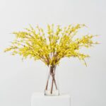 Lifelike Yellow Forsythia Branches in Tapered Cylinder Vase Everyday Centerpiece Water Illusion Arrangement