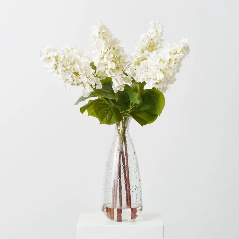 Real Touch White Panicle Cone Hydrangea Blooms Everyday Centerpiece Recycled Glass Vase