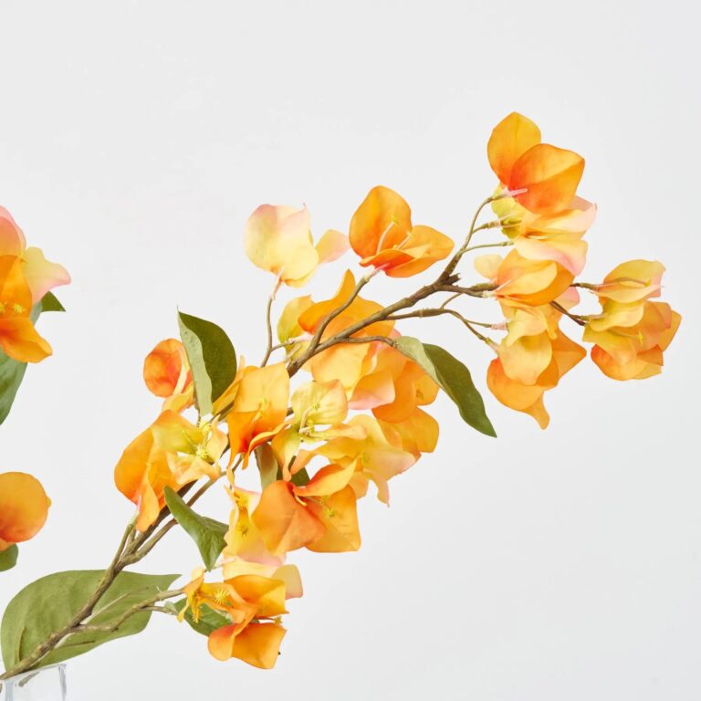 Close-up of vase silhouette detail on this Lifelike Orange Sunset Bougainvillea Branches Water Illusion Arrangement