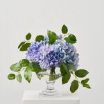 Lifelike Blue Violet Mixed Large Bloom Hydrangea and Salal Water Illusion Arrangement