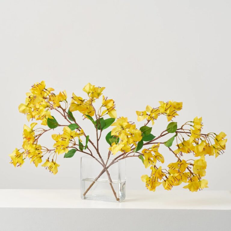Lifelike Golden Yellow Bougainvillea Branches in Modern Rectangle Pocket Vase Spring Water Illusion Centerpiece Arrangement