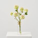 Lifelike Pale Green Mini Dahlia Blooms in Tall Gold Water Illusion Arrangement