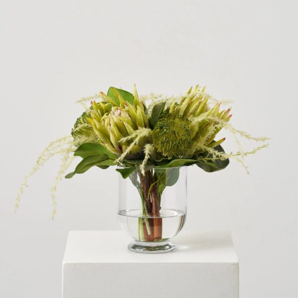 Protea Paradise - Lifelike Green King and Pincushion Proteas Water Illusion Arrangement