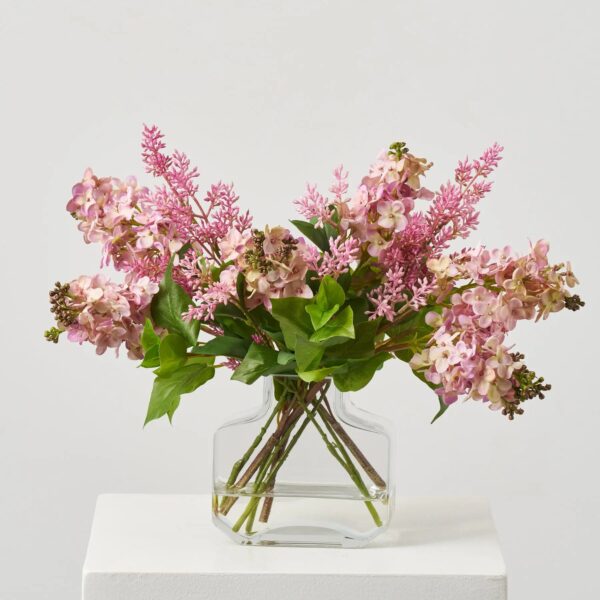 Real Touch Pink Lavender Lilac Blooms and Seeding Branches Water Illusion Arrangement
